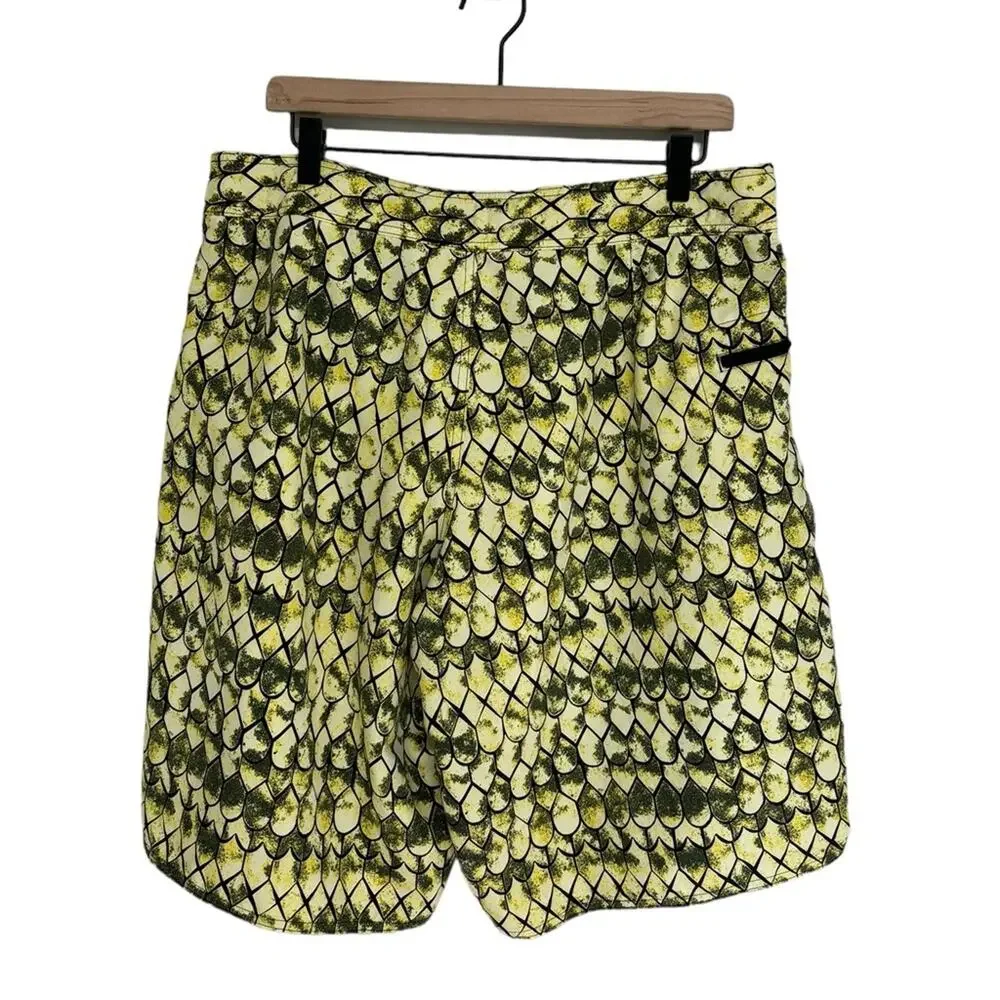 Vintage Patagonia Men’s Fish Scale Print Swim Trunks Yellow and Green - Size 36